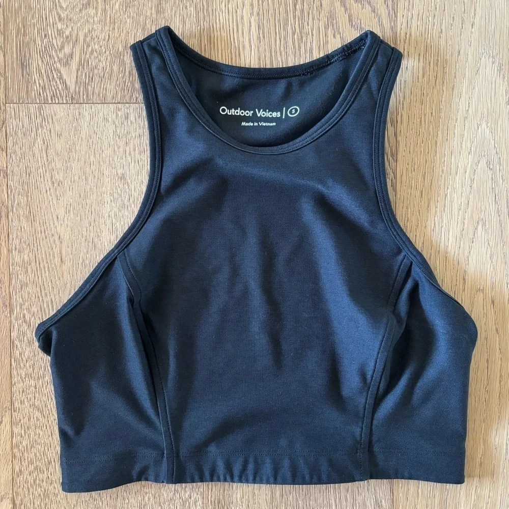 Outdoor Voices Athena Crop Top black womens small Racerback yoga loungewear